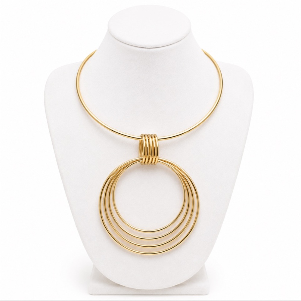 NATASHA Gold Multi-Ring Pendant Choker Necklace - Picture 1 of 3